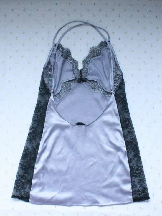 victoria’s secret gray/lavender satin lace slip - Picture 5 of 7